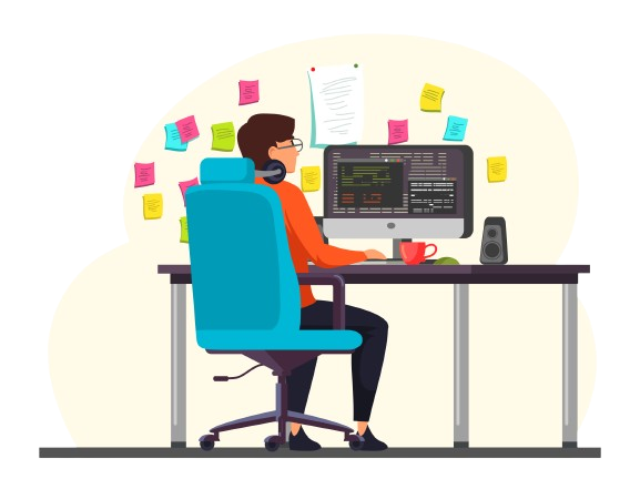 Illustration of clients connecting with a web development team